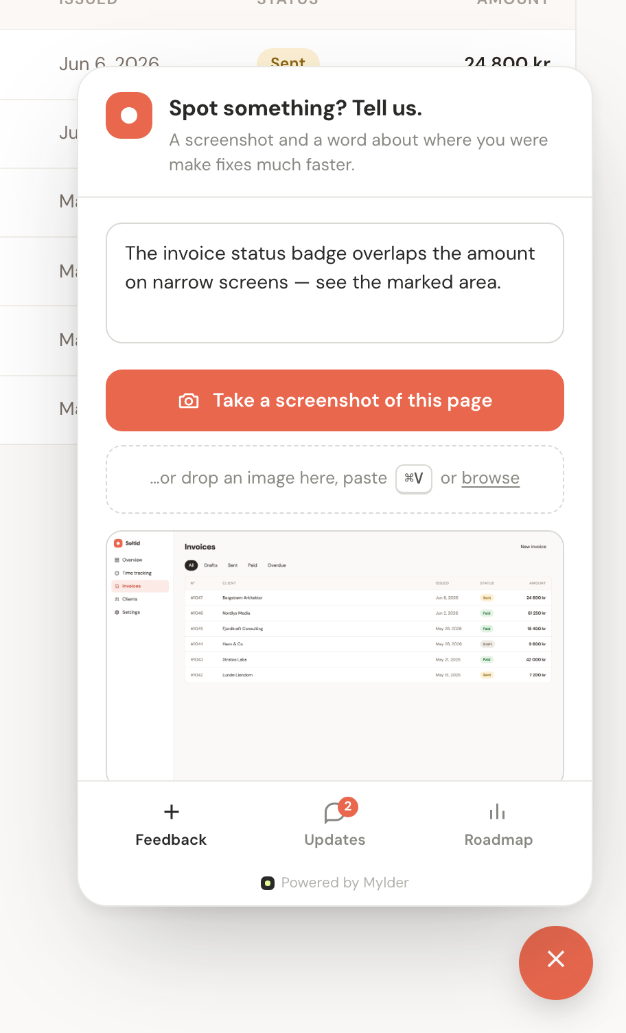 In-app feedback widget